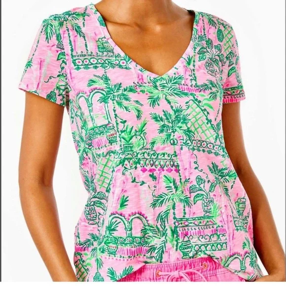 Lilly Pulitzer Wtta V Neck T Shirt Top Wonens Large Mandela Baby's Always Worth - Picture 1 of 10
